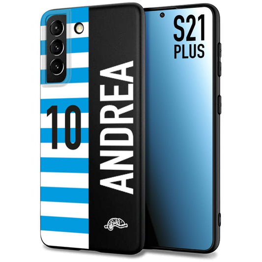 CUSTOMIZZA - Custodia cover nera morbida in tpu compatibile per Samsung S21 PLUS personalizzata calcio football nome e numero calciatori biancazzurri