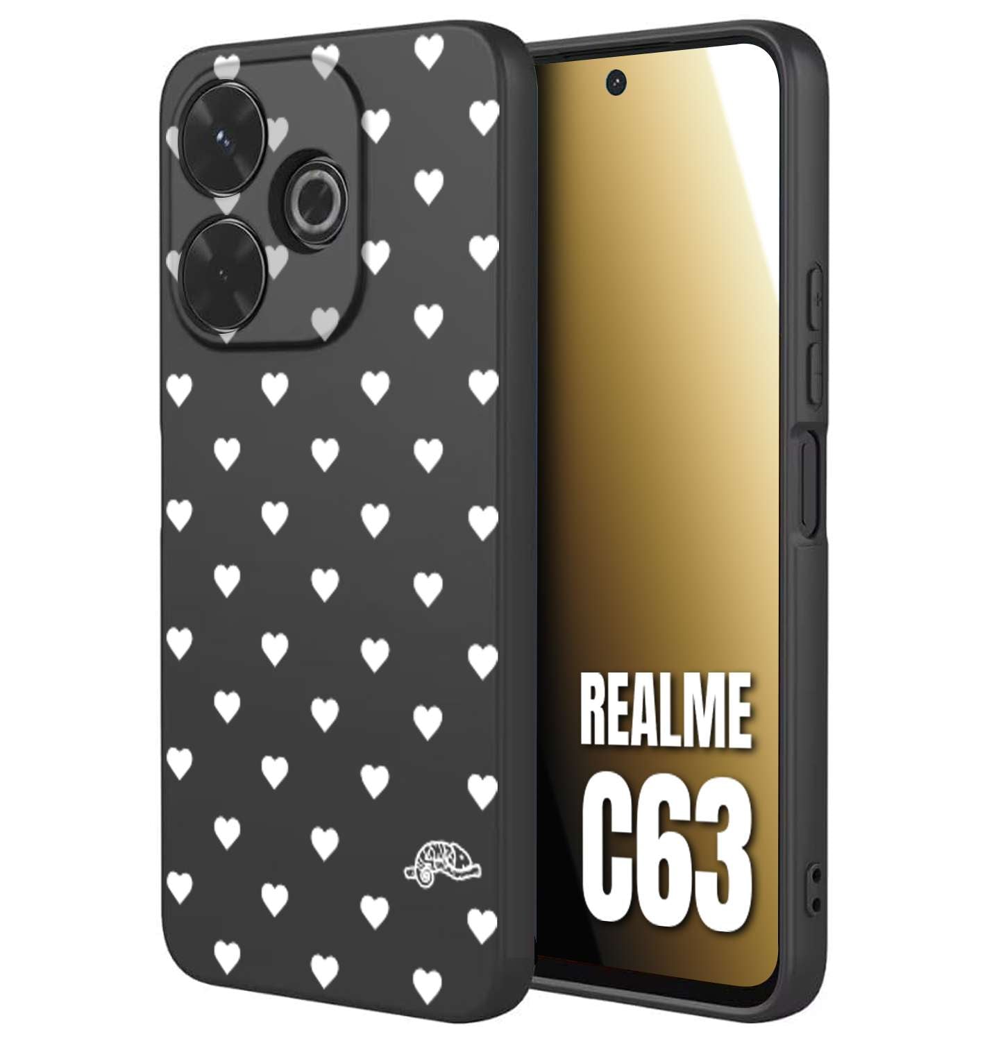 CUSTOMIZZA - Custodia cover nera morbida in tpu compatibile per Realme C63 cuori pois bianchi donna pin up vintage