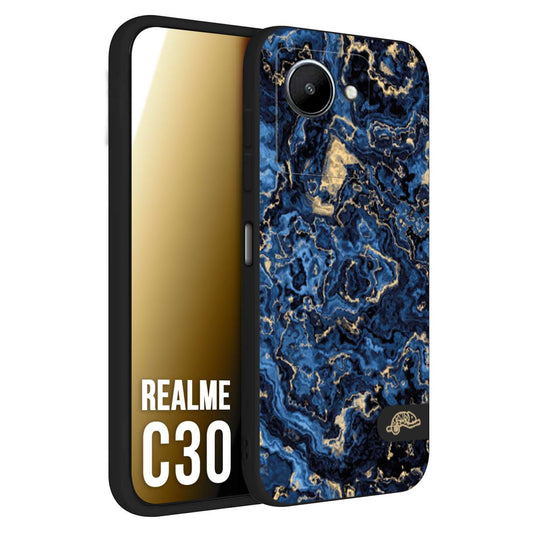 CUSTOMIZZA - Custodia cover nera morbida in tpu compatibile per Oppo Realme C30 effetto marmo marble blu venature dorato psichedelico