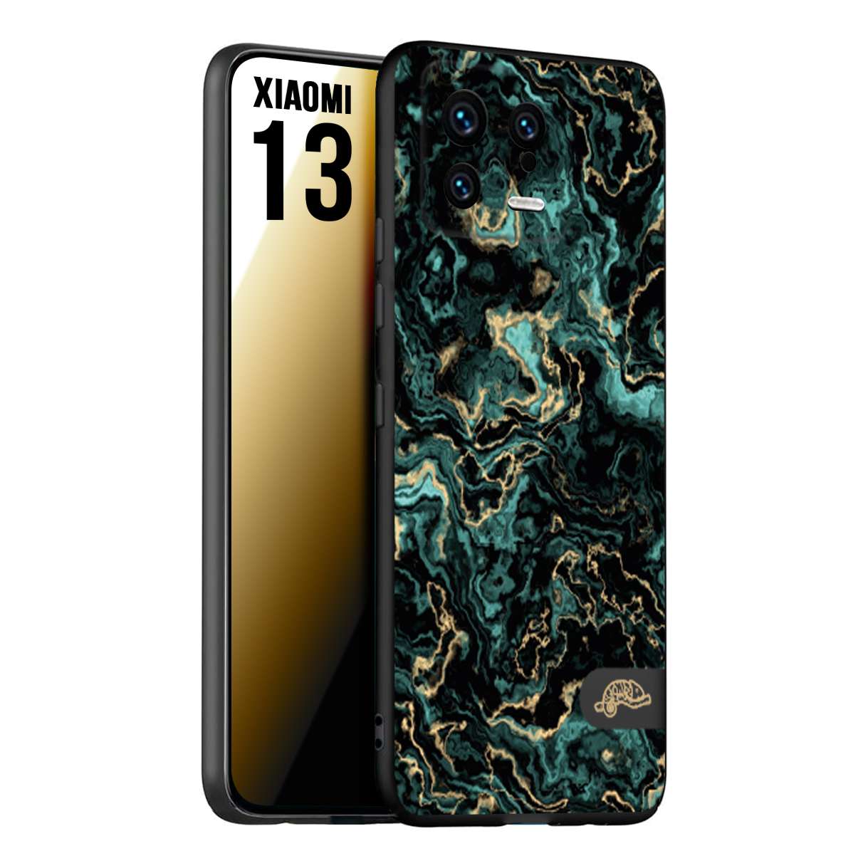 CUSTOMIZZA - Custodia cover nera morbida in tpu compatibile per Xiaomi 13 effetto marmo marble verde green venature dorato pietra