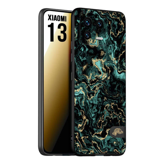 CUSTOMIZZA - Custodia cover nera morbida in tpu compatibile per Xiaomi 13 effetto marmo marble verde green venature dorato pietra