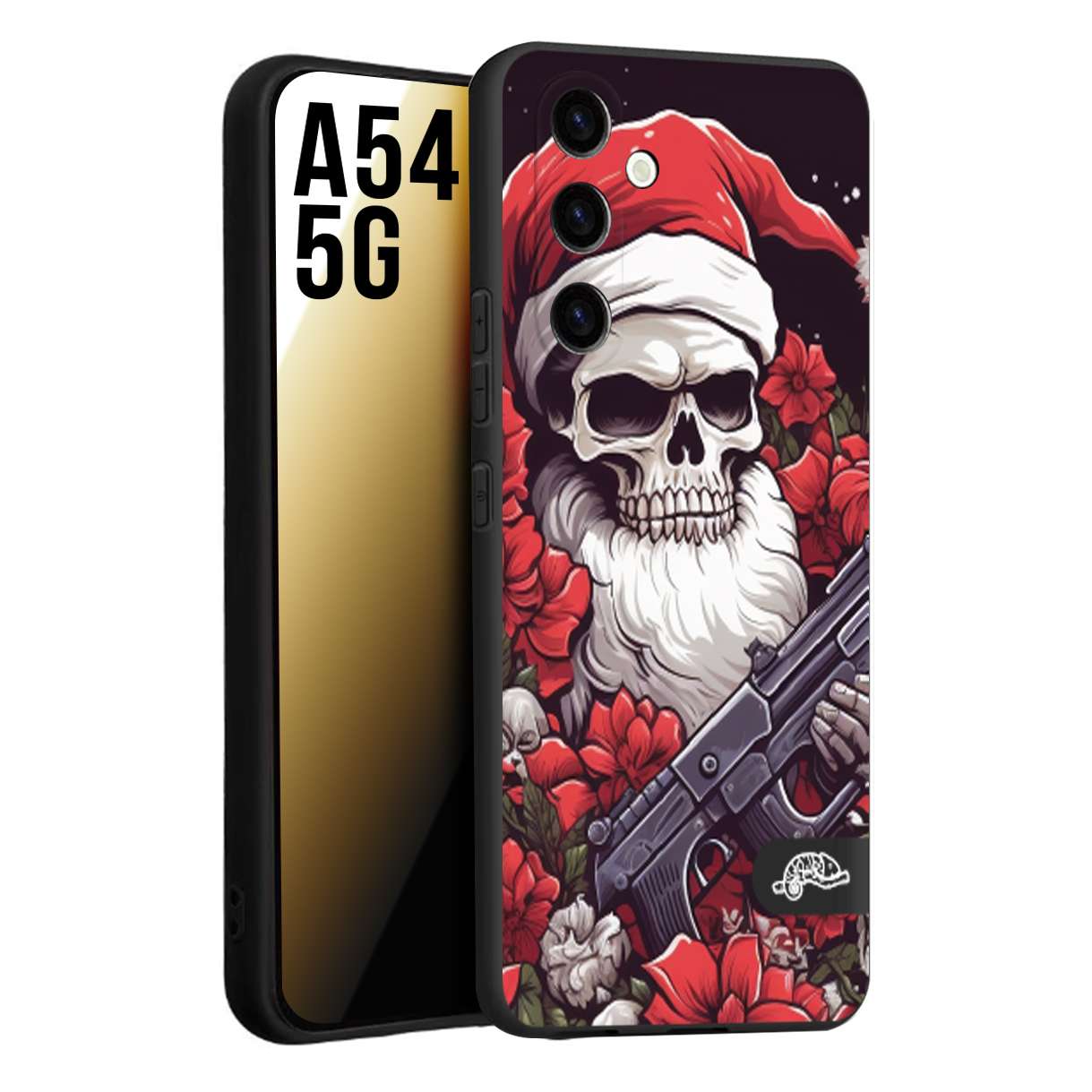 CUSTOMIZZA - Custodia cover nera morbida in tpu compatibile per Samsung A54 5G teschio natale santa claus fiori tattoo disegnato