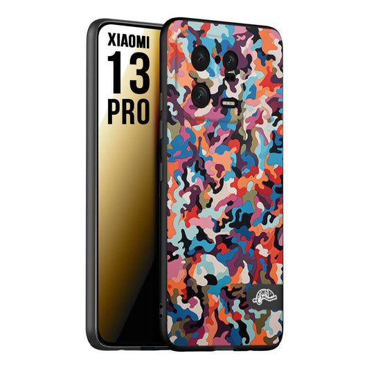 CUSTOMIZZA - Custodia cover nera morbida in tpu compatibile per Xiaomi 13 PRO camouflage mimetico militare moderno blu arancio rosa