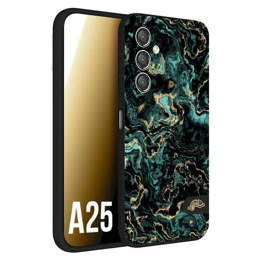 CUSTOMIZZA - Custodia cover nera morbida in tpu compatibile per Samsung A25 effetto marmo marble verde green venature dorato pietra