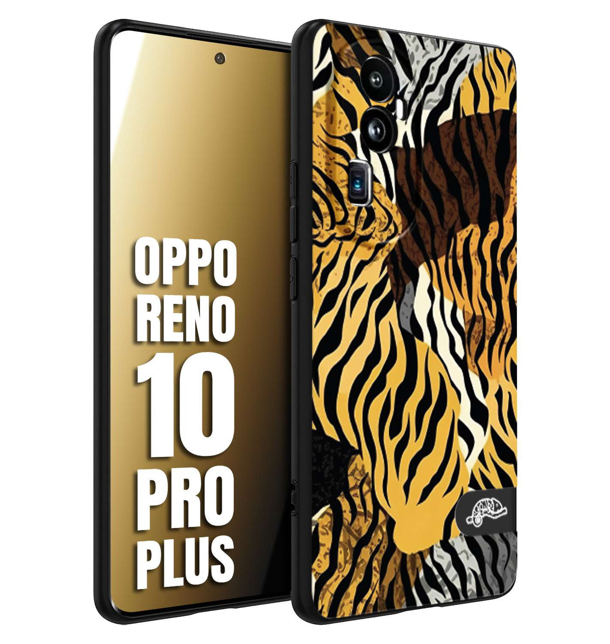 CUSTOMIZZA - Custodia cover nera morbida in tpu compatibile per Oppo Reno 10 PRO PLUS leopardato tigrato tiger colorata donna fashion estate