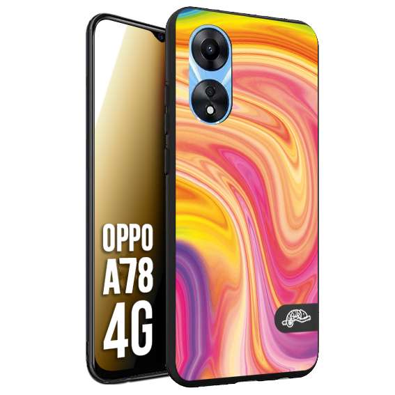 CUSTOMIZZA - Custodia cover nera morbida in tpu compatibile per Oppo A78 4G colorata fantasia vortice marmo onde rosa fucsia gialla