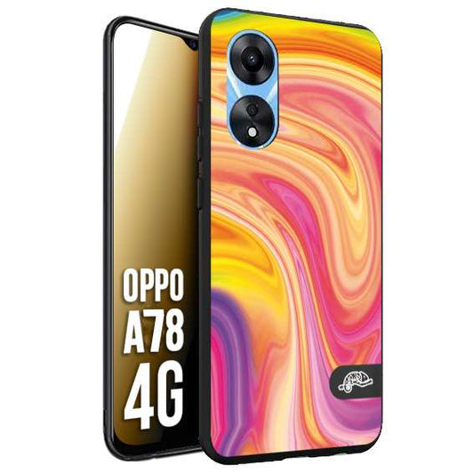 CUSTOMIZZA - Custodia cover nera morbida in tpu compatibile per Oppo A78 4G colorata fantasia vortice marmo onde rosa fucsia gialla