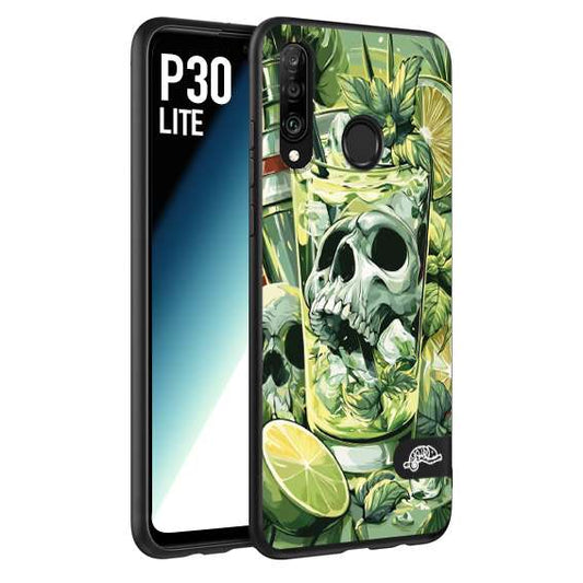 CUSTOMIZZA - Custodia cover nera morbida in tpu compatibile per Huawei P30 LITE Mojito cocktail teschio illustrazione drink lime menta ghiacci tropicale street art