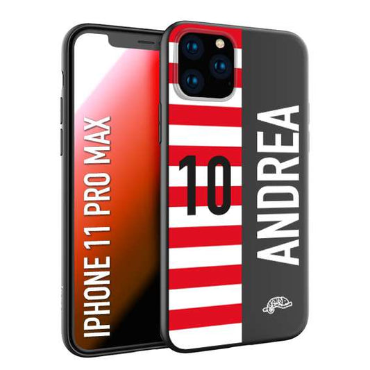 CUSTOMIZZA - Custodia cover nera morbida in tpu compatibile per iPhone 11 PRO MAX personalizzata calcio football nome e numero calciatori bianco rossa