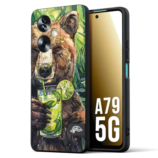 CUSTOMIZZA - Custodia cover nera morbida in tpu compatibile per Oppo A79 5G estate disegnata cocktails animali simpatici orso bear negroni