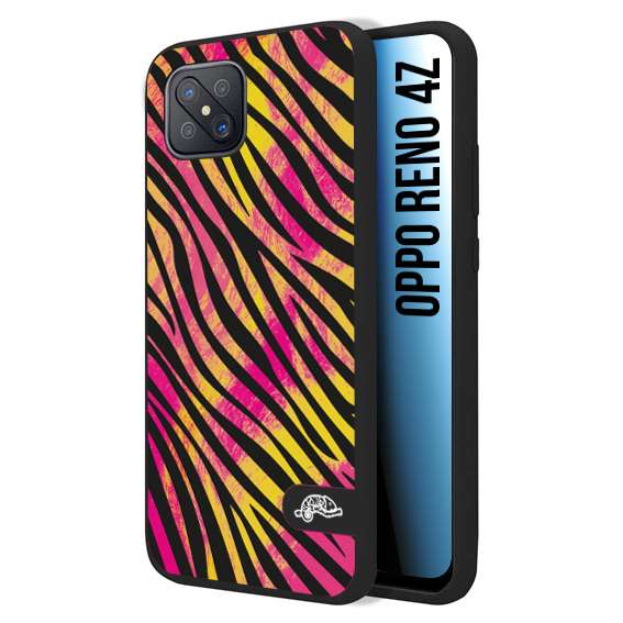 CUSTOMIZZA - Custodia cover nera morbida in tpu compatibile per Oppo Reno 4Z zebrata maculata a rilievo soft touch donna fucsia gialla