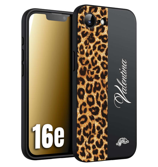 CUSTOMIZZA - Custodia cover nera morbida in tpu compatibile per iPhone 16E custom nome scritta leopardato maculato donna marrone leopard