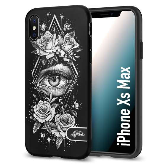 CUSTOMIZZA - Custodia cover nera morbida in tpu compatibile per iPhone Xs Max occhio fiori rombo geometrico black and white bianco a rilievo disegnato tattoo tatuaggio