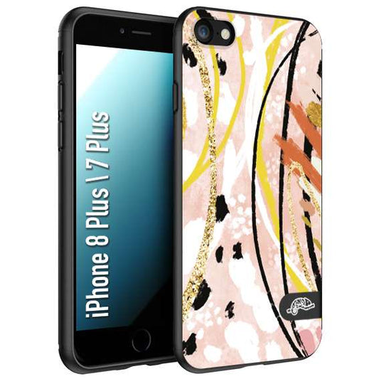 CUSTOMIZZA - Custodia cover nera morbida in tpu compatibile per iPhone 7 Plus - 8 plus fiori astratti donna zebrato leopardato fantasia dorata gialla rosa colorata
