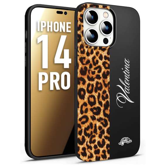 CUSTOMIZZA - Custodia cover nera morbida in tpu compatibile per iPhone 14 PRO custom nome scritta leopardato maculato donna marrone leopard