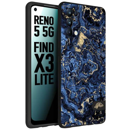 CUSTOMIZZA - Custodia cover nera morbida in tpu compatibile per Oppo Reno 5 5G effetto marmo marble blu venature dorato psichedelico