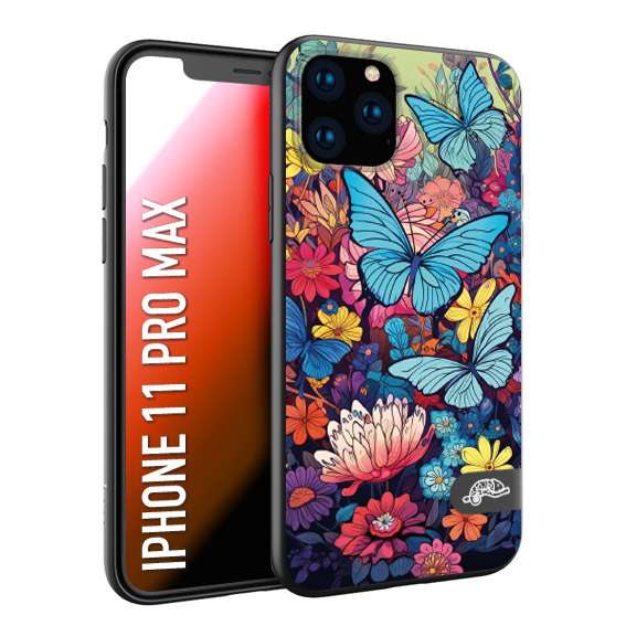 CUSTOMIZZA - Custodia cover nera morbida in tpu compatibile per iPhone 11 PRO MAX farfalle butterfly moderno donna disegnate gialla blu rosa