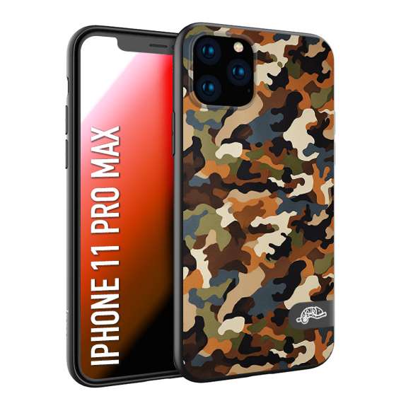 CUSTOMIZZA - Custodia cover nera morbida in tpu compatibile per iPhone 11 PRO MAX camouflage mimetico militare moderno blu marrone beige