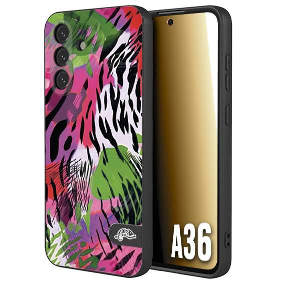 CUSTOMIZZA - Custodia cover nera morbida in tpu compatibile per Samsung A36 leopardato tigrato tiger colorata summer color verde fucsia