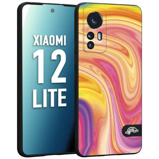 CUSTOMIZZA - Custodia cover nera morbida in tpu compatibile per Xiaomi 12 LITE colorata fantasia vortice marmo onde rosa fucsia gialla