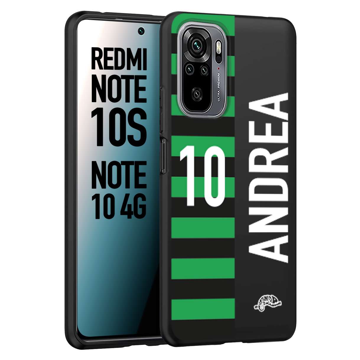 CUSTOMIZZA - Custodia cover nera morbida in tpu compatibile per Xiaomi Redmi Note 10S personalizzata calcio football nome e numero calciatori neroverde