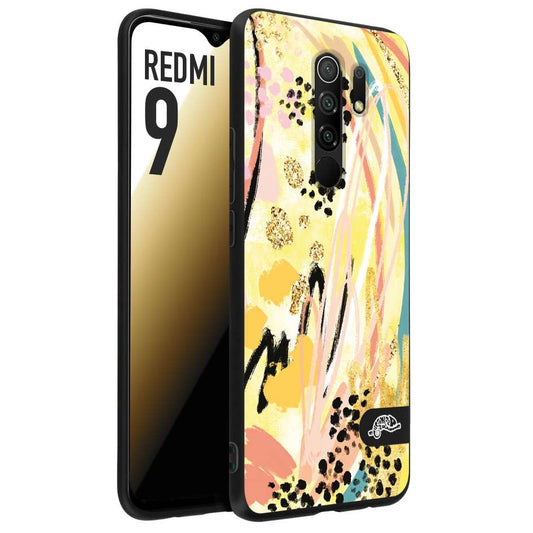 CUSTOMIZZA - Custodia cover nera morbida in tpu compatibile per Xiaomi Redmi 9 astratti donna flower fantasia estate gialla rosa leopardata