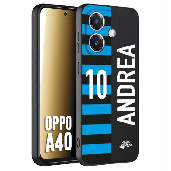 CUSTOMIZZA - Custodia cover nera morbida in tpu compatibile per Oppo A40 personalizzata calcio football nome e numero calciatori nerazzurra