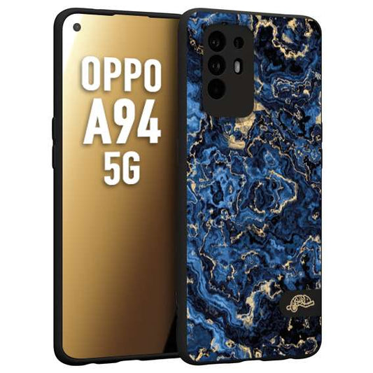 CUSTOMIZZA - Custodia cover nera morbida in tpu compatibile per Oppo A94 5G effetto marmo marble blu venature dorato psichedelico