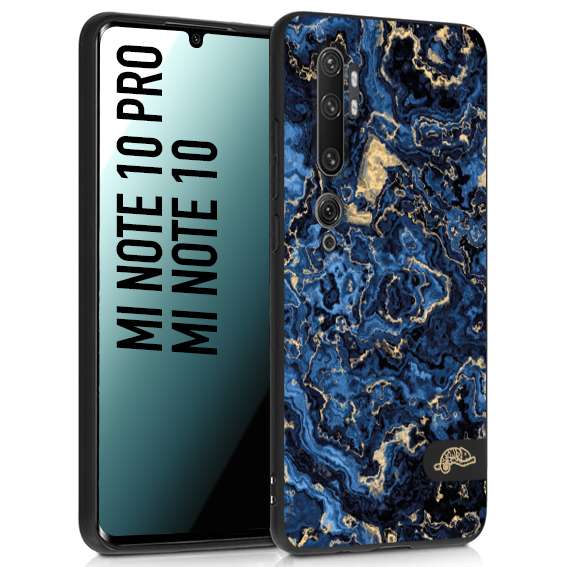 CUSTOMIZZA - Custodia cover nera morbida in tpu compatibile per Xiaomi Mi Note 10 - Mi Note 10 Pro effetto marmo marble blu venature dorato psichedelico