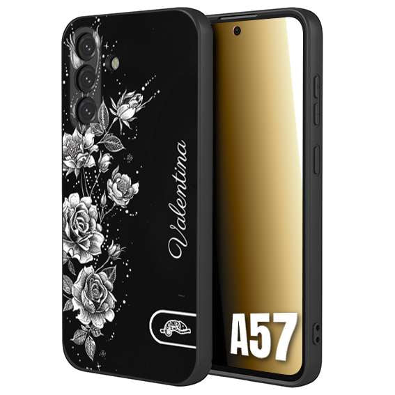 CUSTOMIZZA - Custodia cover nera morbida in tpu compatibile per Samsung A57 personalizzata rilievo soft touch nome rose fiori donna