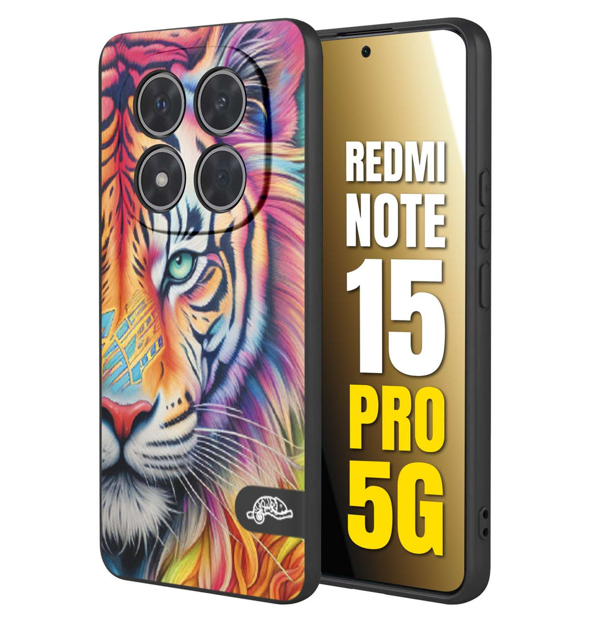 CUSTOMIZZA - Custodia cover nera morbida in tpu compatibile per Xiaomi Redmi Note 15 PRO 5G animali color tigre tiger viso colori vibranti disegnato schizzo