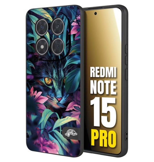 CUSTOMIZZA - Custodia cover nera morbida in tpu compatibile per Xiaomi Redmi Note 15 PRO animali color giungla tropicale occhio di gatto colori vibranti disegnato