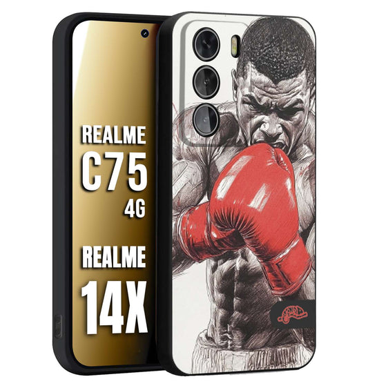 CUSTOMIZZA - Custodia cover nera morbida in tpu compatibile per Realme 14X - C75 4G pugilato pugili disegno tattoo guantoni box pesi massimi gancio