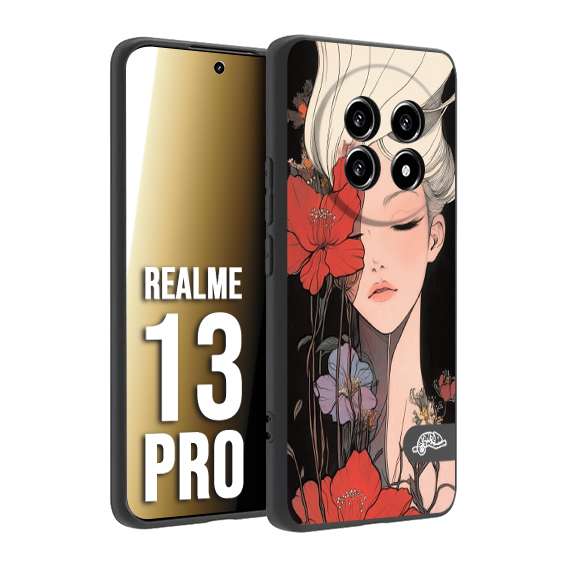 CUSTOMIZZA - Custodia cover nera morbida in tpu compatibile per Realme 13 PRO woman flower Fantasia Floreale Design Donna e Fiori, Retro Artistico