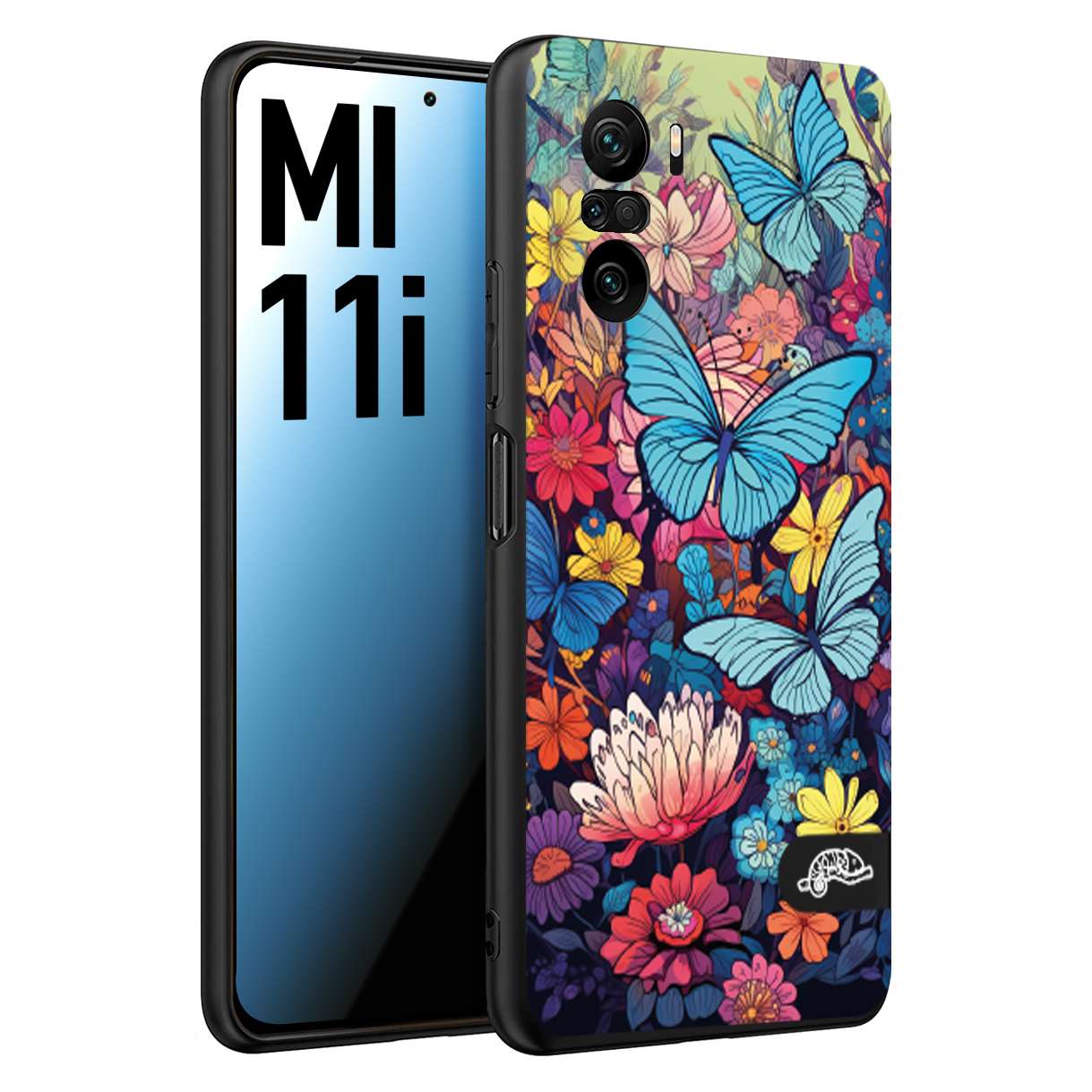 CUSTOMIZZA - Custodia cover nera morbida in tpu compatibile per Xiaomi Redmi 11A - 12C farfalle butterfly moderno donna disegnate gialla blu rosa