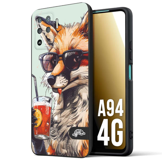 CUSTOMIZZA - Custodia cover nera morbida in tpu compatibile per Oppo A94 4G estate disegnata cocktails animali simpatici fox volpe negroni