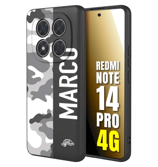 CUSTOMIZZA - Custodia cover nera morbida in tpu compatibile per Xiaomi Redmi Note 14 PRO 4G camouflage mimetico militare personalizzata nome bianco