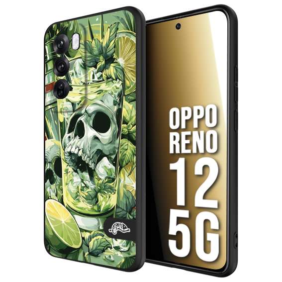 CUSTOMIZZA - Custodia cover nera morbida in tpu compatibile per Oppo Reno 12 5G Mojito cocktail teschio illustrazione drink lime menta ghiacci tropicale street art