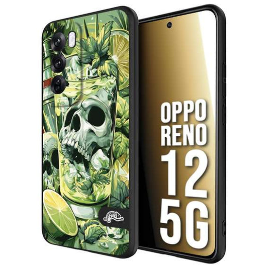 CUSTOMIZZA - Custodia cover nera morbida in tpu compatibile per Oppo Reno 12 5G Mojito cocktail teschio illustrazione drink lime menta ghiacci tropicale street art