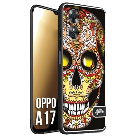 CUSTOMIZZA - Custodia cover nera morbida in tpu compatibile per Oppo A17 teschio messicano Mexican skull giallo rosso arancio