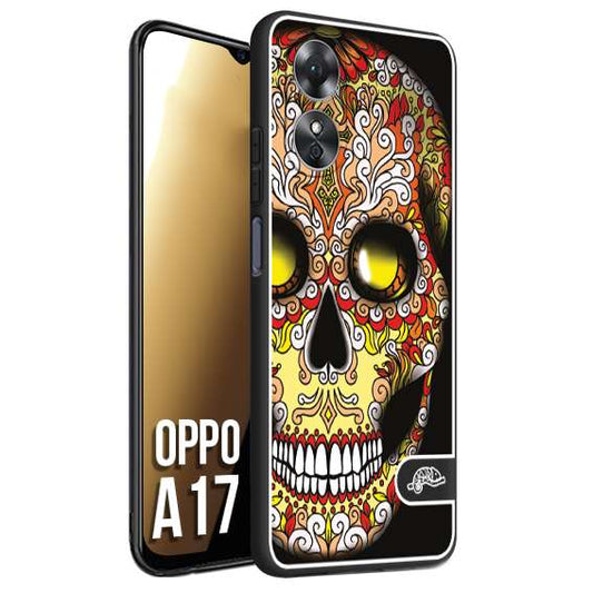 CUSTOMIZZA - Custodia cover nera morbida in tpu compatibile per Oppo A17 teschio messicano Mexican skull giallo rosso arancio