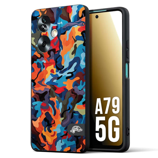 CUSTOMIZZA - Custodia cover nera morbida in tpu compatibile per Oppo A79 5G camouflage mimetico militare moderno blu arancio rosso