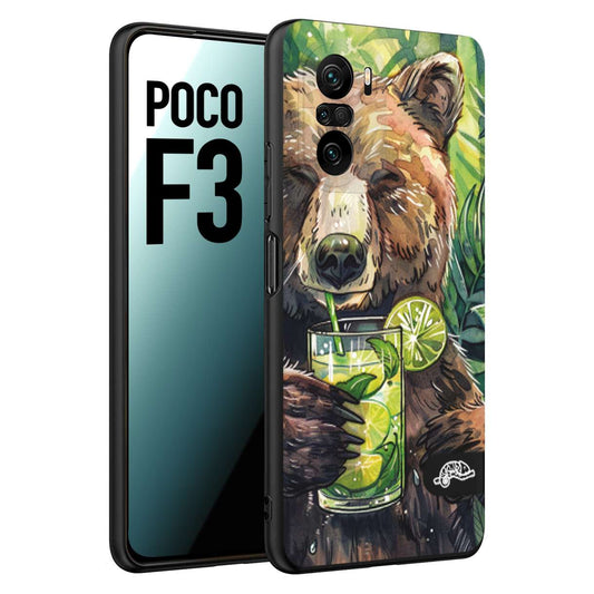 CUSTOMIZZA - Custodia cover nera morbida in tpu compatibile per Xiaomi Poco F3 estate disegnata cocktails animali simpatici orso bear negroni