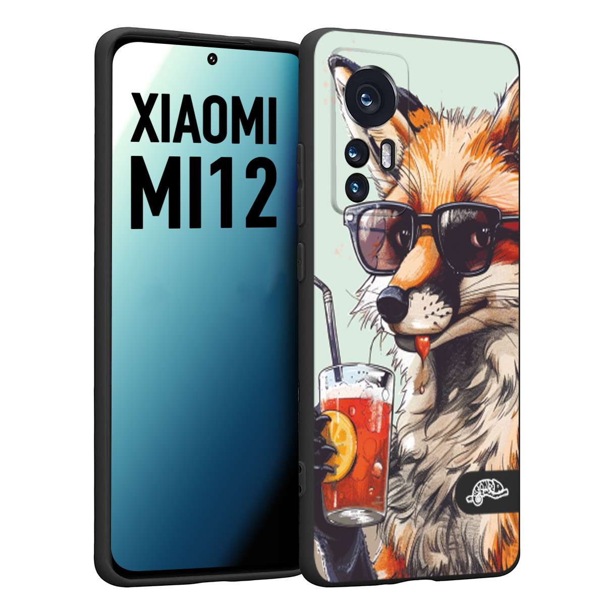 CUSTOMIZZA - Custodia cover nera morbida in tpu compatibile per Xiaomi 12 5G estate disegnata cocktails animali simpatici fox volpe negroni