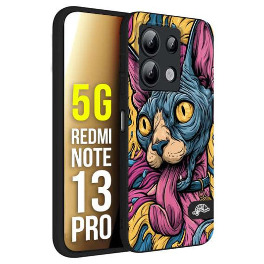 CUSTOMIZZA - Custodia cover nera morbida in tpu compatibile per Xiaomi Redmi Note 13 PRO 5G Sphynx Colorato Pop Art Psichedelico Gatto Blu Rosa Giallo Artistica Fantasy