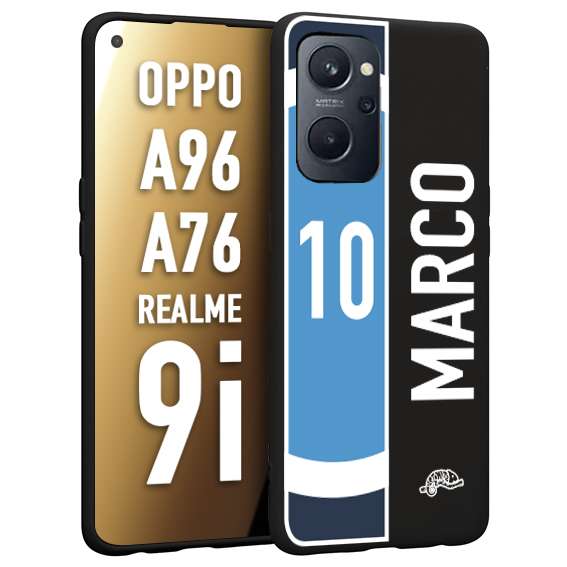 CUSTOMIZZA - Custodia cover nera morbida in tpu compatibile per Realme 9i - A96 - A76 personalizzata calcio football nome e numero calciatori biancoazzurri bianco celesti