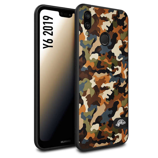 CUSTOMIZZA - Custodia cover nera morbida in tpu compatibile per Huawei Y6 2019 camouflage mimetico militare moderno blu marrone beige