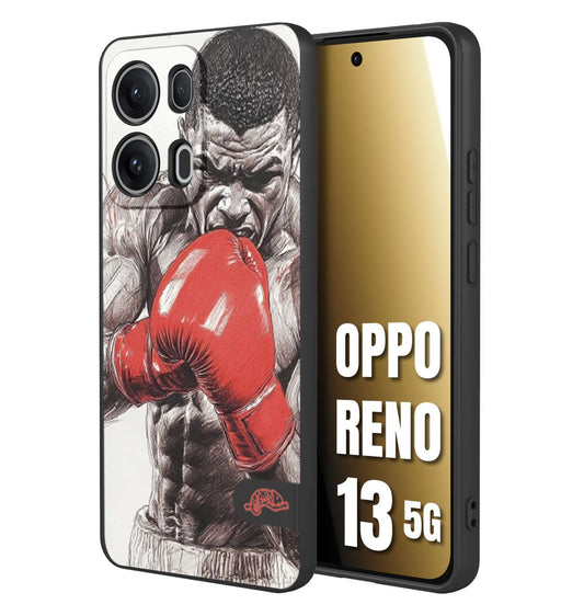 CUSTOMIZZA - Custodia cover nera morbida in tpu compatibile per Oppo Reno 13 5G pugilato pugili disegno tattoo guantoni box pesi massimi gancio