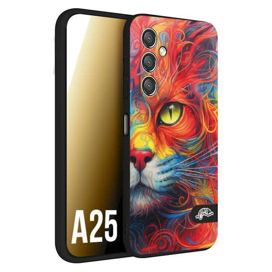 CUSTOMIZZA - Custodia cover nera morbida in tpu compatibile per Samsung A25 animali color cat gatto viso colori vibranti disegnato schizzo