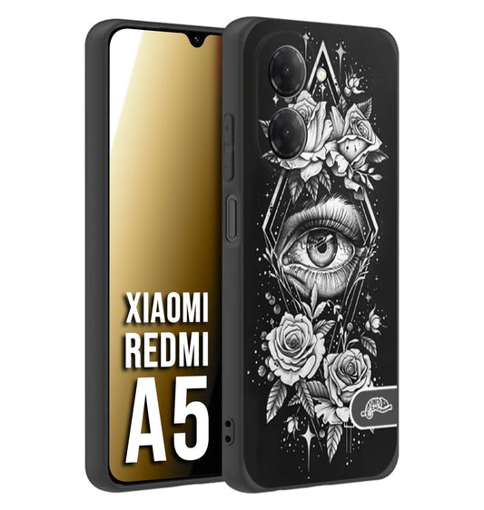 CUSTOMIZZA - Custodia cover nera morbida in tpu compatibile per Xiaomi Redmi A5 occhio fiori rombo geometrico black and white bianco a rilievo disegnato tattoo tatuaggio